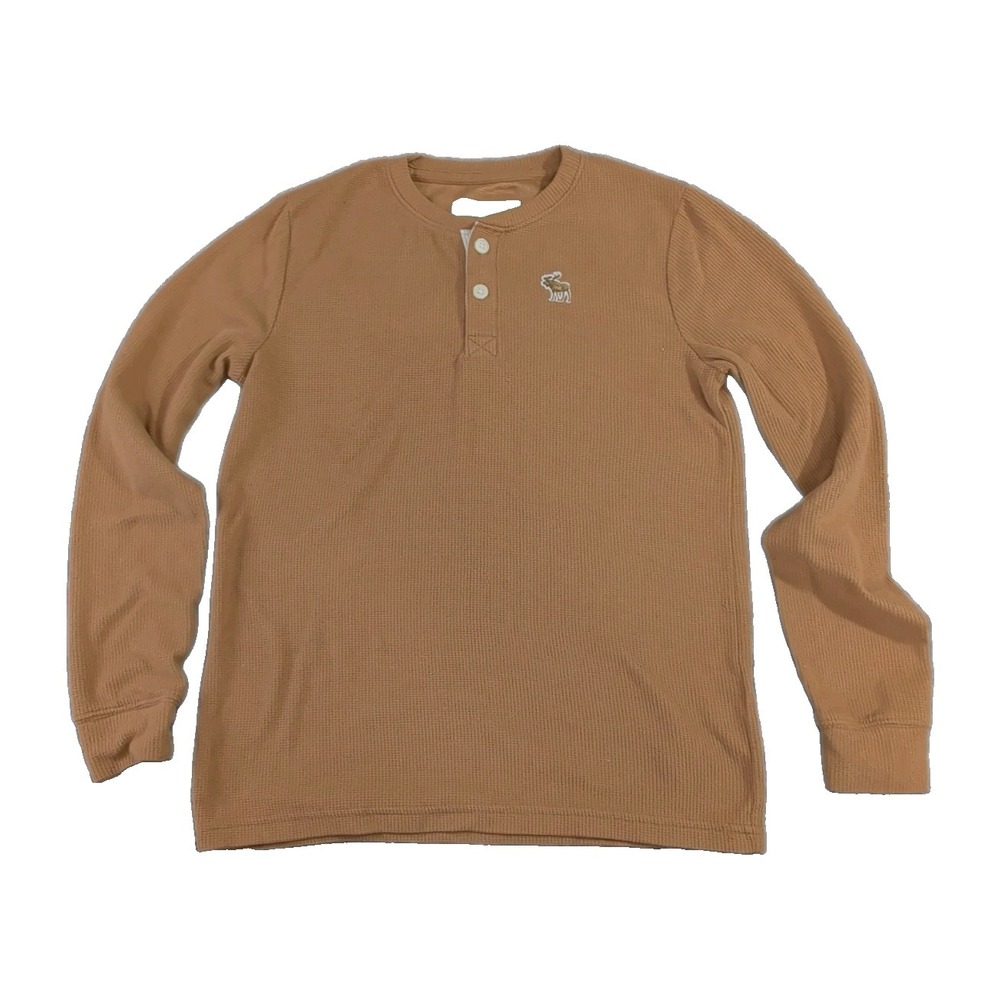 Abercrombie Kids Thermal Waffle Knit Henley Boys 11 12 Brown Moose Long Sleeve - Picture 2 of 7